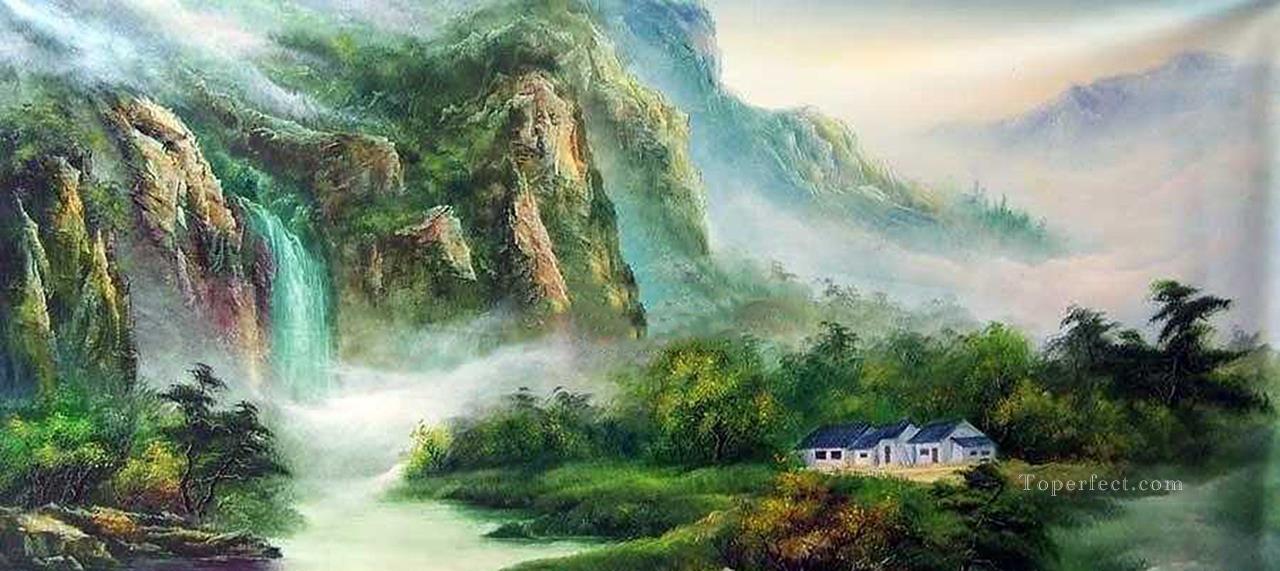 Cottage in Summer Mountains Chinese Landscape Oil Paintings